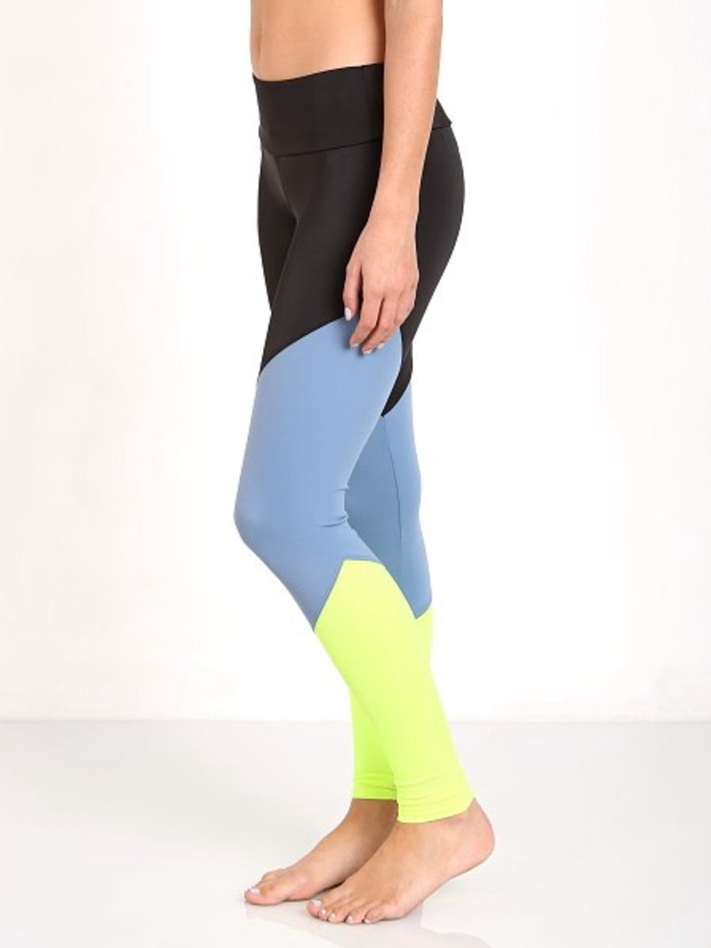 Onzie Track Leggings Black Blue Neon Yellow Yoga Gym Workout Size XS